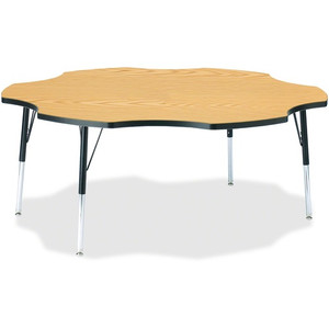 Jonti-Craft Berries Adult Black Edge Six-leaf Table - Black Oak, Laminated Top - Four Leg Base - 4 Legs - Height Adjustable - 24" to 31" Adjustment x 1.13" Table Top Thickness x 60" Table Top Diameter - JNT6458JCA210 Product Image 