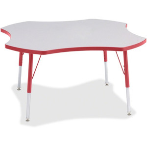 Jonti-Craft Berries Prism Four-Leaf Student Table - Laminated, Red Top - Four Leg Base - 4 Legs - Height Adjustable - 24" to 31" Adjustment x 1.13" Table Top Thickness x 48" Table Top Diameter - JNT6453JCA008 Product Image 