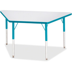 Jonti-Craft Berries Adult-Size Gray Laminate Trapezoid Table - Laminated Trapezoid, Teal Top - Four Leg Base - 4 Legs - Height Adjustable - 24" to 31" Adjustment - 48" Table Top Length x 24" Table Top Width x 1.13" Table Top Thickness - JNT6438JCA005 Product Image 