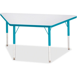 Jonti-Craft Berries Elementary Height Prism Edge Trapezoid Table - Laminated Trapezoid, Teal Top - Four Leg Base - 4 Legs - Height Adjustable - 15" to 24" Adjustment - JNT6438JCE005 Product Image 