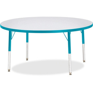 Jonti-Craft Berries Elementary Height Color Edge Round Table - Teal Round Top - Four Leg Base - 4 Legs - Height Adjustable - 15" to 24" Adjustment x 1.13" Table Top Thickness x 48" Table Top Diameter - JNT6433JCE005 Product Image 