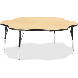 Jonti-Craft Berries Elementary Black Edge Six-leaf Table - Laminated, Maple Top - Four Leg Base - 4 Legs - Height Adjustable - 15" to 24" Adjustment x 1.13" Table Top Thickness x 60" Table Top Diameter - 24" Height - JNT6458JCE011 Product Image 
