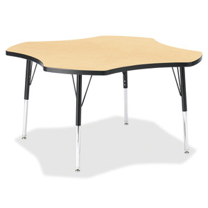 Jonti-Craft Berries Elementary Black Edge Four-leaf Table - Laminated, Maple Top - Four Leg Base - 4 Legs - Height Adjustable - 15" to 24" Adjustment x 1.13" Table Top Thickness x 48" Table Top Diameter - 24" Height - JNT6453JCE011 Product Image 