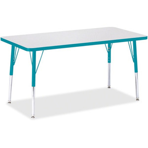 Jonti-Craft Berries Adult Height Color Edge Rectangle Table - Laminated Rectangle, Teal Top - Four Leg Base - 4 Legs - Height Adjustable - 24" to 31" Adjustment - JNT6403JCA005 Product Image 