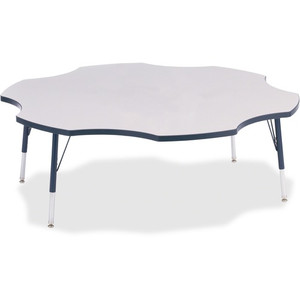 Jonti-Craft Berries Elementary Height Prism Six-Leaf Table - Laminated, Gray Top - Four Leg Base - 4 Legs - Height Adjustable - 15" to 24" Adjustment x 1.13" Table Top Thickness x 60" Table Top Diameter - JNT6458JCE112 Product Image 