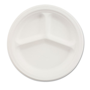 Chinet Paper Dinnerware, 3-Compartment Plate, 9.25" dia, White, 500/Carton (HUH21228) View Product Image