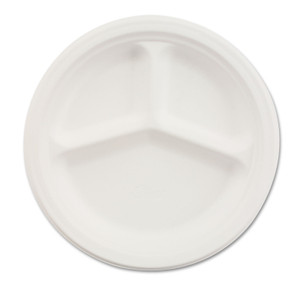 Chinet Paper Dinnerware, 3-Compartment Plate, 9.25" dia, White, 500/Carton View Product Image