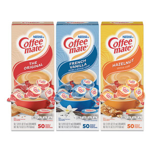 Coffee mate Liquid Coffee Creamer, French Vanilla/Hazelnut/Original, 0.38 oz Mini Cups, 150 Cups/Carton (NES46193CT) View Product Image