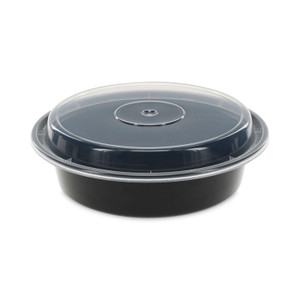 Pactiv Evergreen Newspring VERSAtainer Microwavable Containers, 24 oz, 7" Diameter, Black/Clear, Plastic, 150/Carton View Product Image