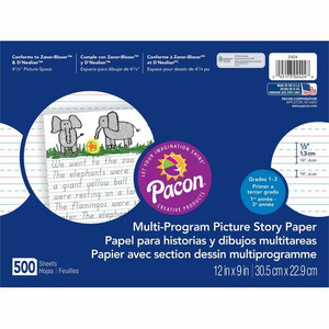 Pacon Multi-program Picture Story Paper - 0.50" Ruled - 4.25" Picture Story Space - Unruled Margin - 12" x 9" Sheet Size - Assorted Chipboard Cover Product Image 