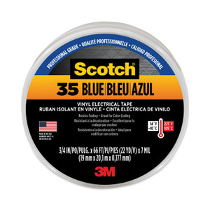 3M Scotch 35 Vinyl Electrical Color Coding Tape, 3" Core, 0.75" x 66 ft, Blue (MMM10836) View Product Image