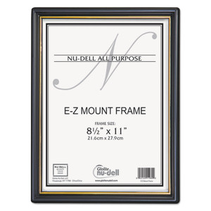 NuDell EZ Mount Document Frame with Trim Accent and Plastic Face, Plastic, 8.5 x 11 Insert, Black/Gold (NUD11880) View Product Image