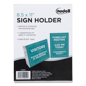 NuDell Clear Plastic Slanted L-Shaped Countertop Sign Holder, Side-Load, Horizontal/Vertical Orientation, 8.5 x 11 Insert (NUD35485Z) View Product Image