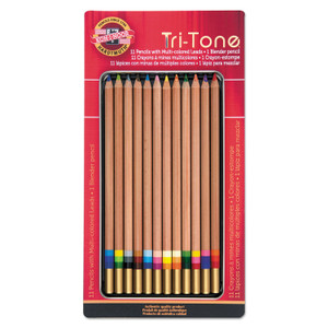 Koh-I-Noor Tri-Tone Color Pencils, 3.8 mm, Assorted Tri-Tone Lead Colors, Tan Barrel, Dozen (KOHFA33TIN12BC) View Product Image