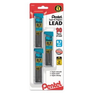 Pentel Super Hi-Polymer Lead Refills, 0.7 mm, HB, Black, 30/Tube, 3 Tubes/Pack (PENC27BPHB3K6) View Product Image