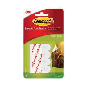 Command Poster Strips, Removable, Holds up to 1 lb per Pair, 0.63 x 1.75, White, 12/Pack (MMM17024ES) View Product Image