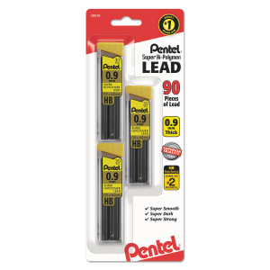 Pentel Super Hi-Polymer Lead Refills, 0.9 mm, HB, Black, 30/Tube, 3 Tubes/Pack (PENC29BPHB3) View Product Image