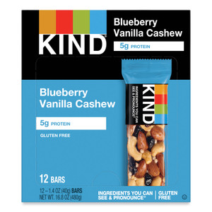 KIND Fruit and Nut Bars, Blueberry Vanilla and Cashew, 1.4 oz Bar, 12/Box (KND18039) View Product Image