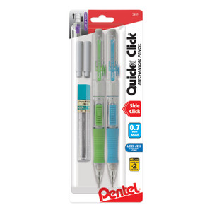 Pentel QUICK CLICK Mechanical Pencils with Tube of Lead/Erasers, 0.7 mm, HB (#2), Black Lead, Assorted Barrel Colors, 2/Pack View Product Image