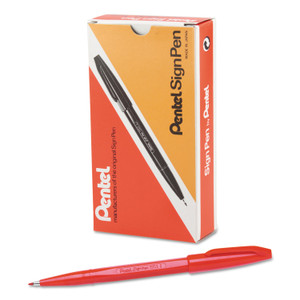 Pentel Arts Sign Pen Fine Point Color Marker, Extra-Fine Bullet Tip, Red, Dozen (PENS520B) View Product Image