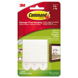 Command Picture Hanging Strips, Removable, Holds Up to 3 lbs per Pair, 0.75 x 2.75, White, 3 Pairs/Pack View Product Image