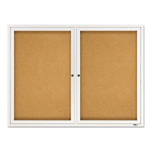 Quartet Enclosed Indoor Cork Bulletin Board with Two Hinged Doors, 48" x 36", Tan Surface, Satin Aluminum Frame View Product Image
