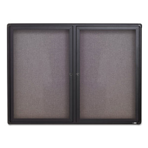 Quartet Enclosed Indoor Fabric Bulletin Board with Two Hinged Doors, 48 x 36, Gray Surface, Graphite Aluminum Frame (QRT2364L) View Product Image