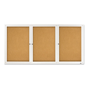 Quartet Enclosed Indoor Cork Bulletin Board with Three Hinged Doors, 72" x 36", Tan Surface, Satin Aluminum Frame View Product Image