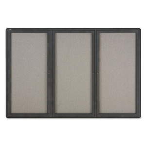 Quartet Enclosed Indoor Fabric Bulletin Board with Three Hinged Doors, 72 x 48, Gray Surface, Graphite Aluminum Frame (QRT2367L) View Product Image