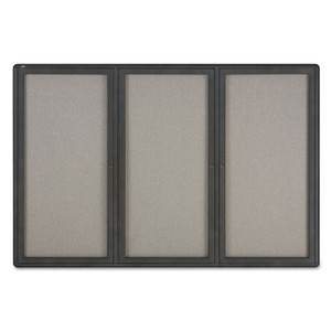 Quartet Enclosed Indoor Fabric Bulletin Board with Three Hinged Doors, 72" x 48", Gray Surface, Graphite Gray Aluminum Frame View Product Image