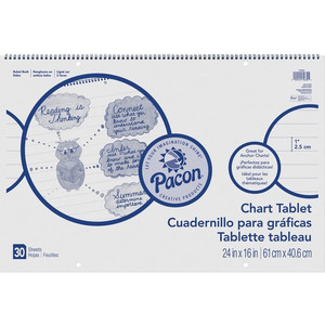 Pacon Ruled Chart Tablet - 30 Sheets - Spiral Bound - Ruled Front Ruling - 1" Ruled - 24" x 16" Sheet Size Product Image 