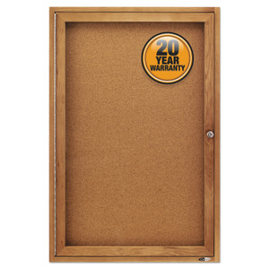 Quartet Enclosed Indoor Cork Bulletin Board with One Hinged Door, 24 x 36, Tan Surface, Oak Fiberboard Frame (QRT363) View Product Image