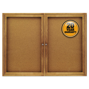 Quartet Enclosed Indoor Cork Bulletin Board with Two Hinged Doors, 48 x 36, Tan Surface, Oak Fiberboard Frame (QRT364) View Product Image