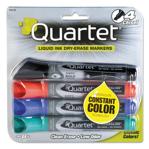 Quartet EnduraGlide Dry Erase Marker, Broad Chisel Tip, Assorted Colors, 4/Set View Product Image