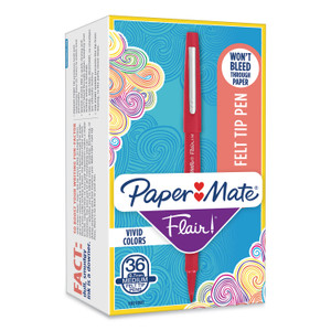 Paper Mate Point Guard Flair Felt Tip Porous Point Pen, Stick, Bold 1.4 mm, Red Ink, Red Barrel, 36/Box (PAP1921091) View Product Image