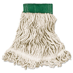 Rubbermaid Commercial Super Stitch Looped-End Wet Mop Head, Cotton/Synthetic, Medium, Green/White (RCPD252WHI) View Product Image