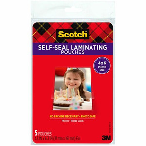 Scotch Self-sealing Photo Laminating Sheets - Laminating Pouch/Sheet Size: 4.30" Width x 6.30" Length x 9.50 mil Thickness - Thick Gloss - for Photo, Document, Lists, Card, Recipe, Artwork - Acid-free, Photo-safe, Double Sided, Self-sealing - Clear Product Image 