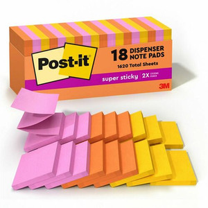 Post-it Super Sticky Dispenser Notes - Energy Boost Color Collection - 3" Flag/Note Width x 3" Flag/Note Length - Rectangle - Vital Orange, Tropical Pink, Sunnyside - Paper Product Image 