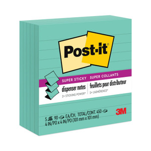 Post-it Pop-up Notes Super Sticky Pop-up Notes Refill, Note Ruled, 4" x 4", Aqua Wave, 90 Sheets/Pad, 5 Pads/Pack (MMMR440WASS) View Product Image