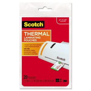 Scotch Laminating Pouches, 5 mil, 3.75" x 2.38", Gloss Clear, 20/Pack (MMMTP585120) View Product Image