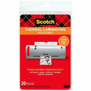 Scotch Thermal Laminating Pouches - Sheet Size Supported: 4" Width x 6" Length - Laminating Pouch/Sheet Size: 4.30" Width x 6.30" Length x 5 mil Thickness - Glossy - for Photo, Document, Lists, Card, Recipe, Artwork - Photo-safe, Double Sided Product Image 