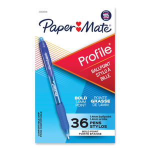 Paper Mate Profile Ballpoint Pen, Retractable, Bold 1.4 mm, Blue Ink, Blue Barrel, 36/Pack (PAP2083008) View Product Image