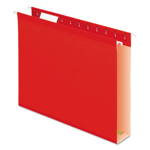 Pendaflex Extra Capacity Reinforced Hanging File Folders with Box Bottom, 2" Capacity, Letter Size, 1/5-Cut Tabs, Red, 25/Box (PFX4152X2RED) View Product Image