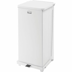 Rubbermaid Commercial Defenders Steel Step Cans - 13 gal Capacity - 27" Height x 12.5" Width x 12.5" Depth - Steel - White Product Image 