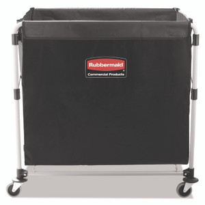 Rubbermaid Commercial One-Compartment Collapsible X-Cart, Synthetic Fabric, 9.96 cu ft Bin, 24.1" x 35.7" x 34", Black/Silver View Product Image
