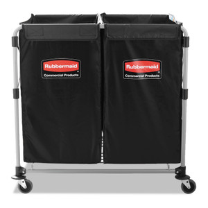 Rubbermaid Commercial Two-Compartment Collapsible X-Cart, Synthetic Fabric, 2.49 cu ft Bins, 24.1" x 35.7" x 34", Black/Silver (RCP1881781) View Product Image