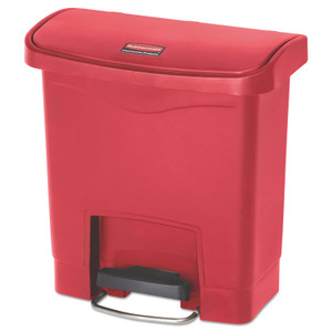 Rubbermaid Commercial Slim Jim Streamline Resin Step-On Container, Front Step Style, 4 gal, Polyethylene, Red View Product Image