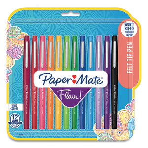 Paper Mate Point Guard Flair Felt Tip Porous Point Pen, Stick, Medium 0.7 mm, Assorted Ink and Barrel Colors, 12/Pack (PAP74423) View Product Image