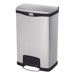 Rubbermaid Commercial Slim Jim Stainless Steel Step-On Container, Front Step Style, 13 gal, Stainless Steel, Black View Product Image