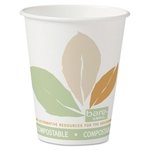 SOLO Bare Eco-Forward PLA Paper Hot Cups, 8 oz, Leaf Design, White/Green/Orange, 50/Bag, 20 Bags/Carton (SCC378PLABB) View Product Image